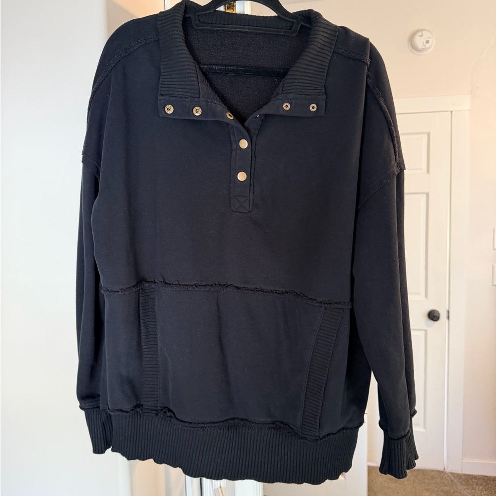 Black Quarter Snap Pullover Sweater